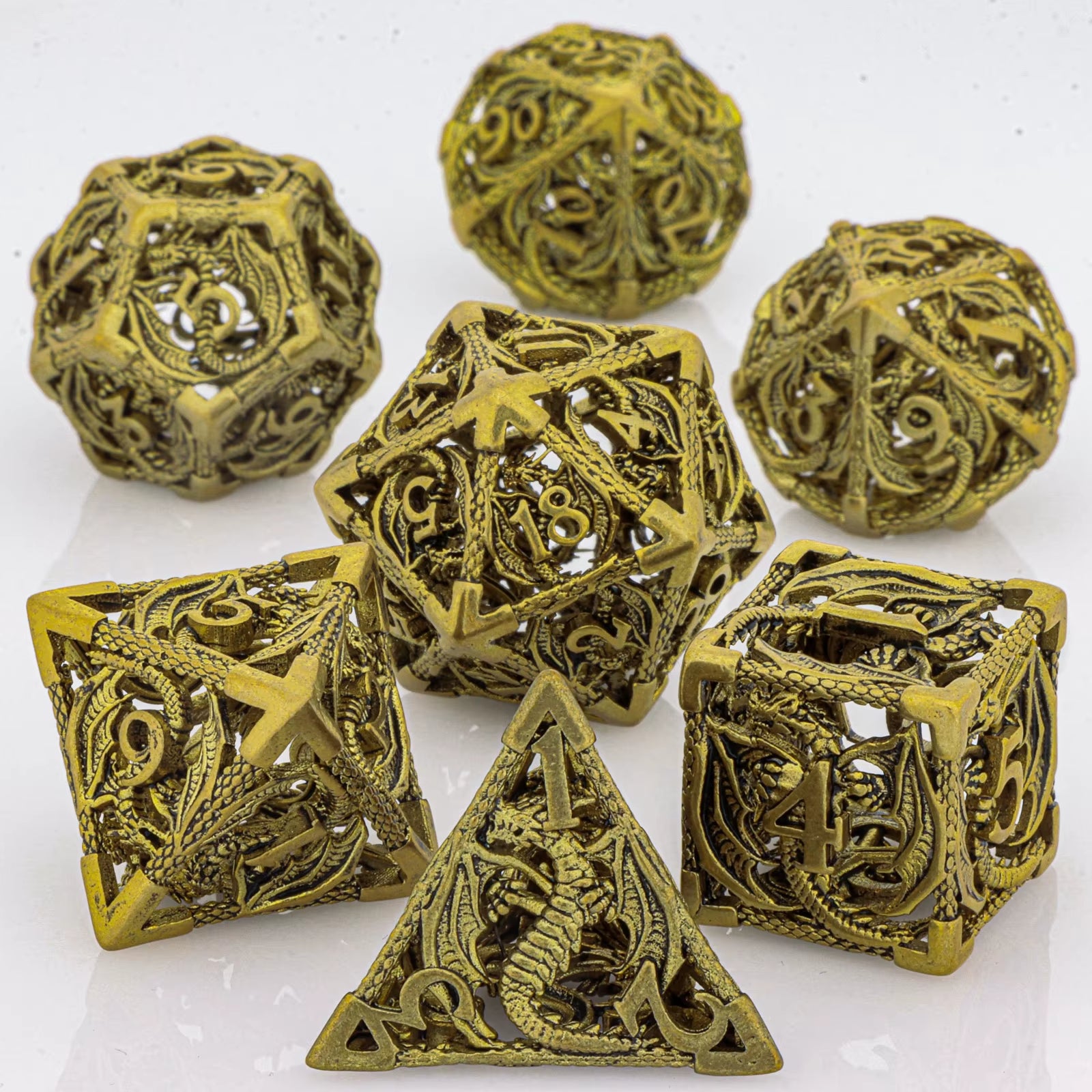 Tree Dice Metal Dragon D&D Dice Set for Dungeons and Dragons, Polyhedral Dice Set, Hollow D and D Dice Metal Dice Set Gifts
