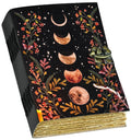 Moon Phase Leather Journal - Blank Spell Book of Shadows Grimoire Journal, 200 Vintage Deckle Edge Pages, Journal for Women & Men, Moon Phase Decor, Gothic Gifts (7X5 Inch)