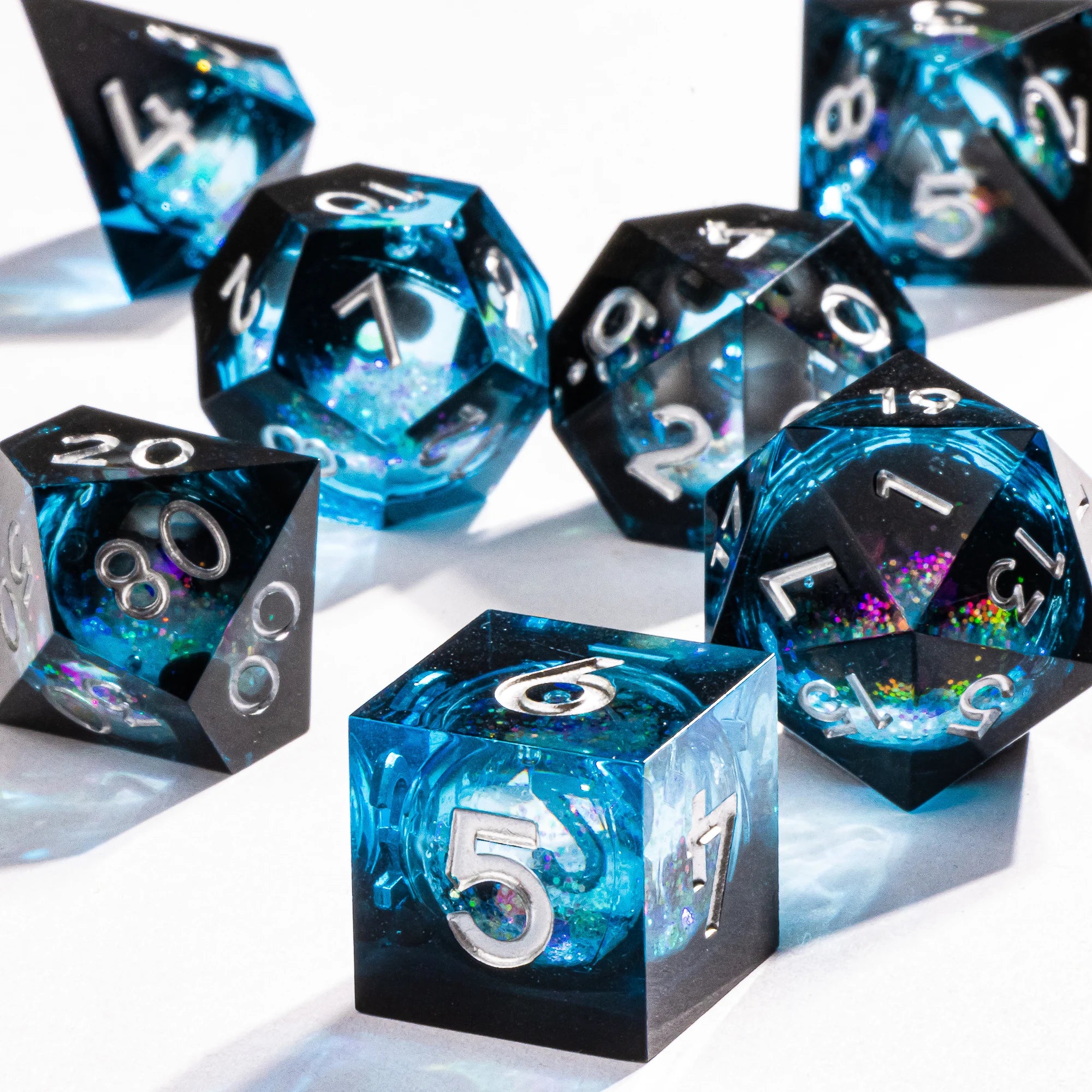 Dnd Green Gold Foil Liquid Core Dice Polyhedral Dice Set for Dungeons and Dragons, Galaxy Dice Set, D D Dice