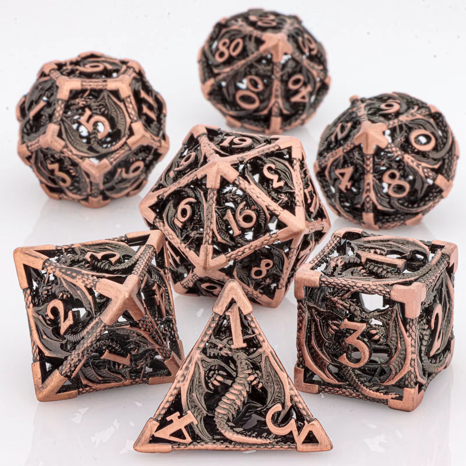 Tree Dice Metal Dragon D&D Dice Set for Dungeons and Dragons, Polyhedral Dice Set, Hollow D and D Dice Metal Dice Set Gifts