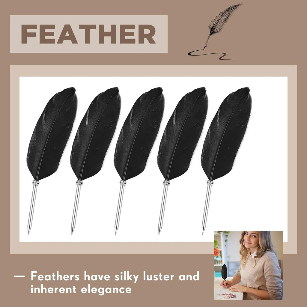 12 Pcs Feather Ballpoint Pen Ink Quill Ballpoint Pen Vintage Feather Pen Soft