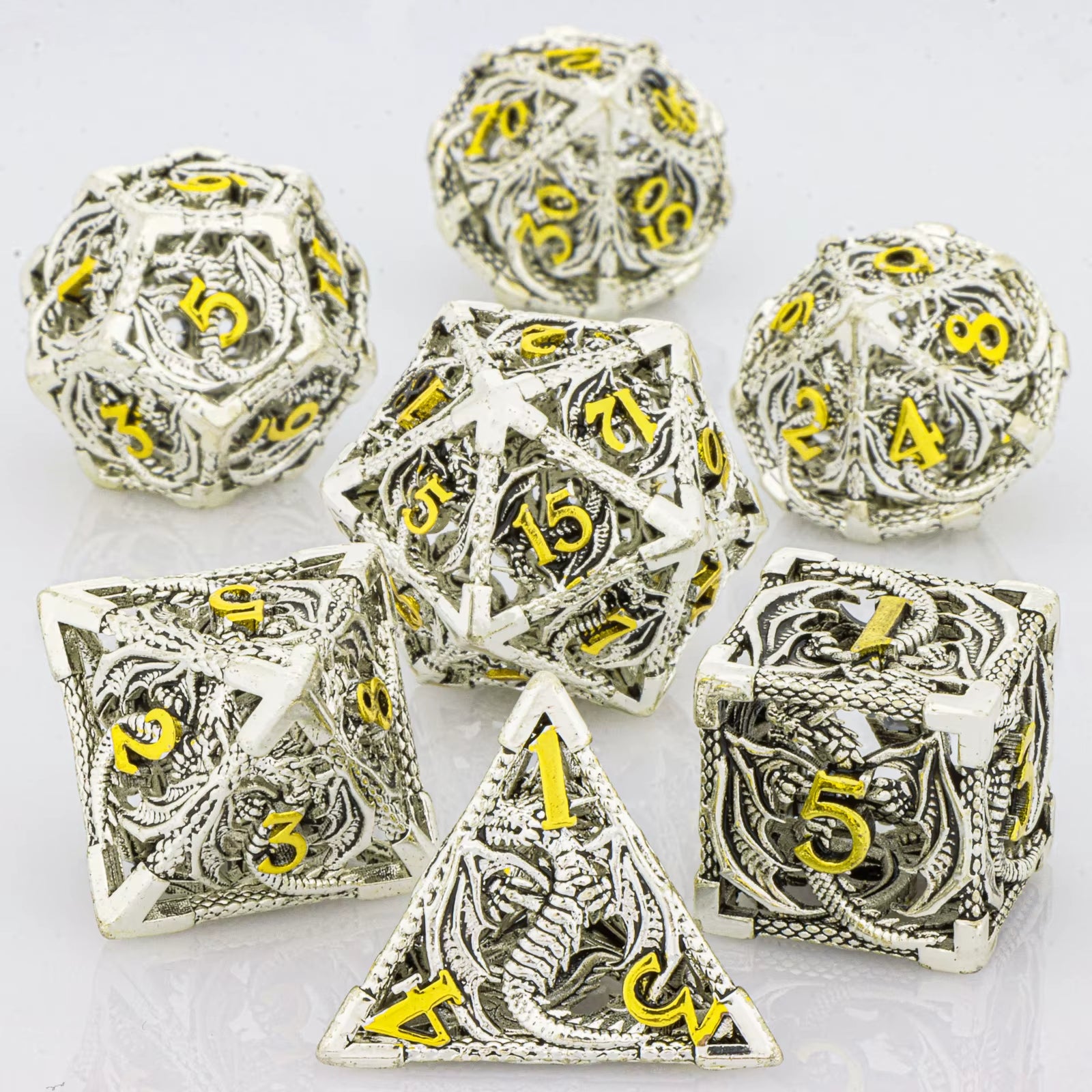 Tree Dice Metal Dragon D&D Dice Set for Dungeons and Dragons, Polyhedral Dice Set, Hollow D and D Dice Metal Dice Set Gifts