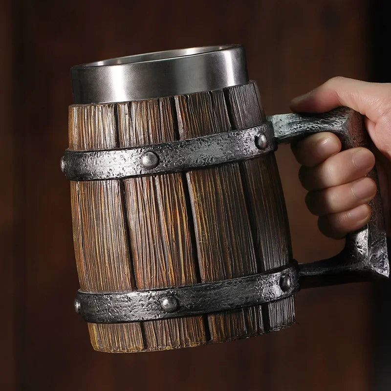 Wooden Barrel Designed Insulated Tumbler, 20Oz Stainless Steel Travel Mug for Beer, Coffee & Cold Beverages