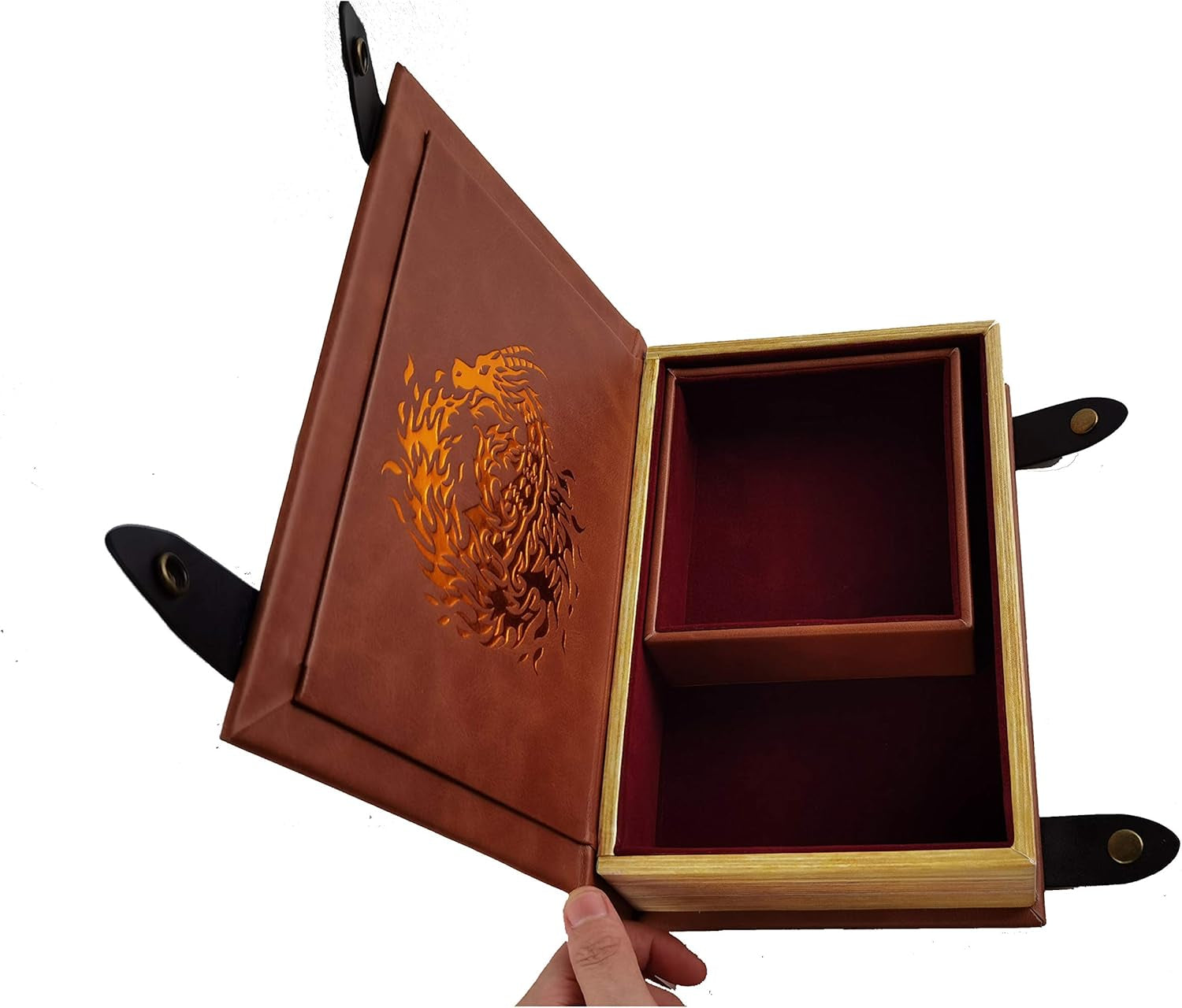 Book-Shaped Cheromatic/Red Fire Dragon Rolling Magic Book Tray for All Tabletop Rpgs like D&D, Call of Cthulhu, Shadowrun.