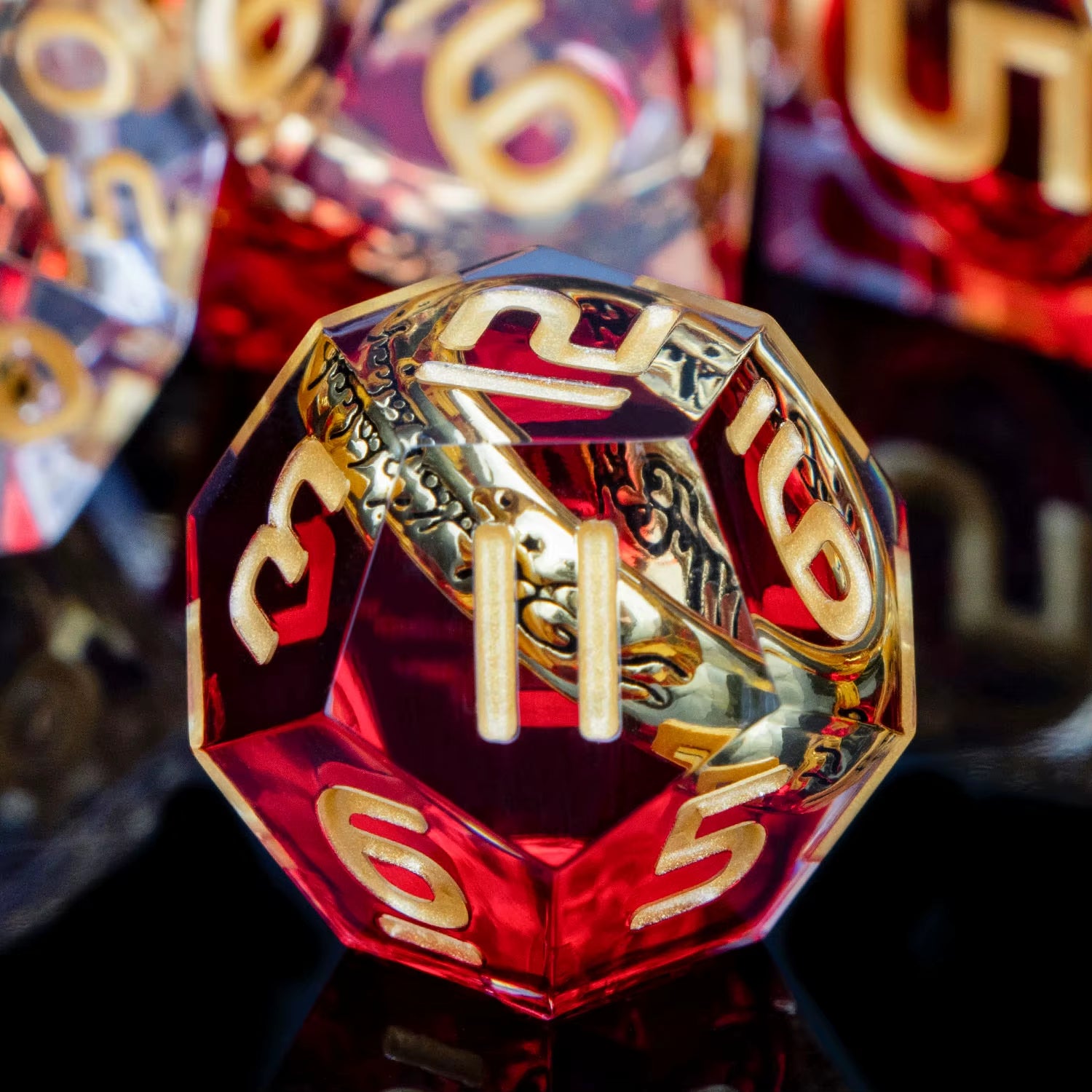 ORIFANTOU DND Red Rings & Liquid Flow Eye Sharp Edge Resin Dice Set D&D Dungeon and Dragon Handmade D20 D and D Polyhedral Dice
