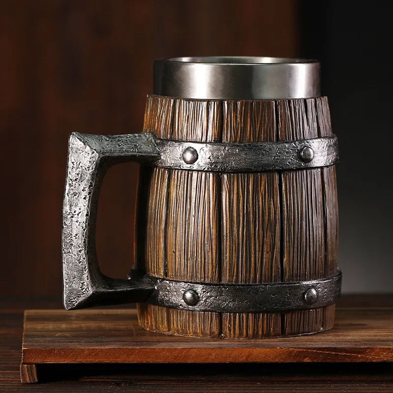Wooden Barrel Designed Insulated Tumbler, 20Oz Stainless Steel Travel Mug for Beer, Coffee & Cold Beverages