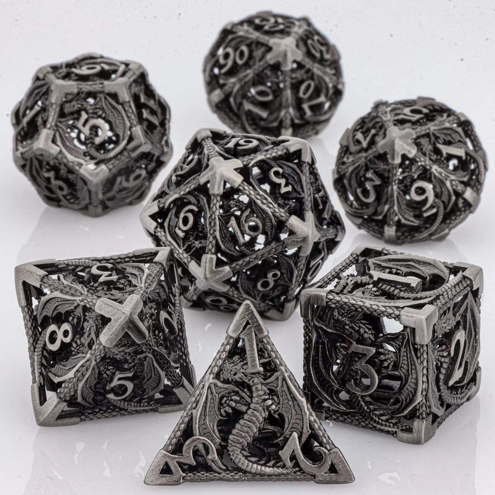 Tree Dice Metal Dragon D&D Dice Set for Dungeons and Dragons, Polyhedral Dice Set, Hollow D and D Dice Metal Dice Set Gifts