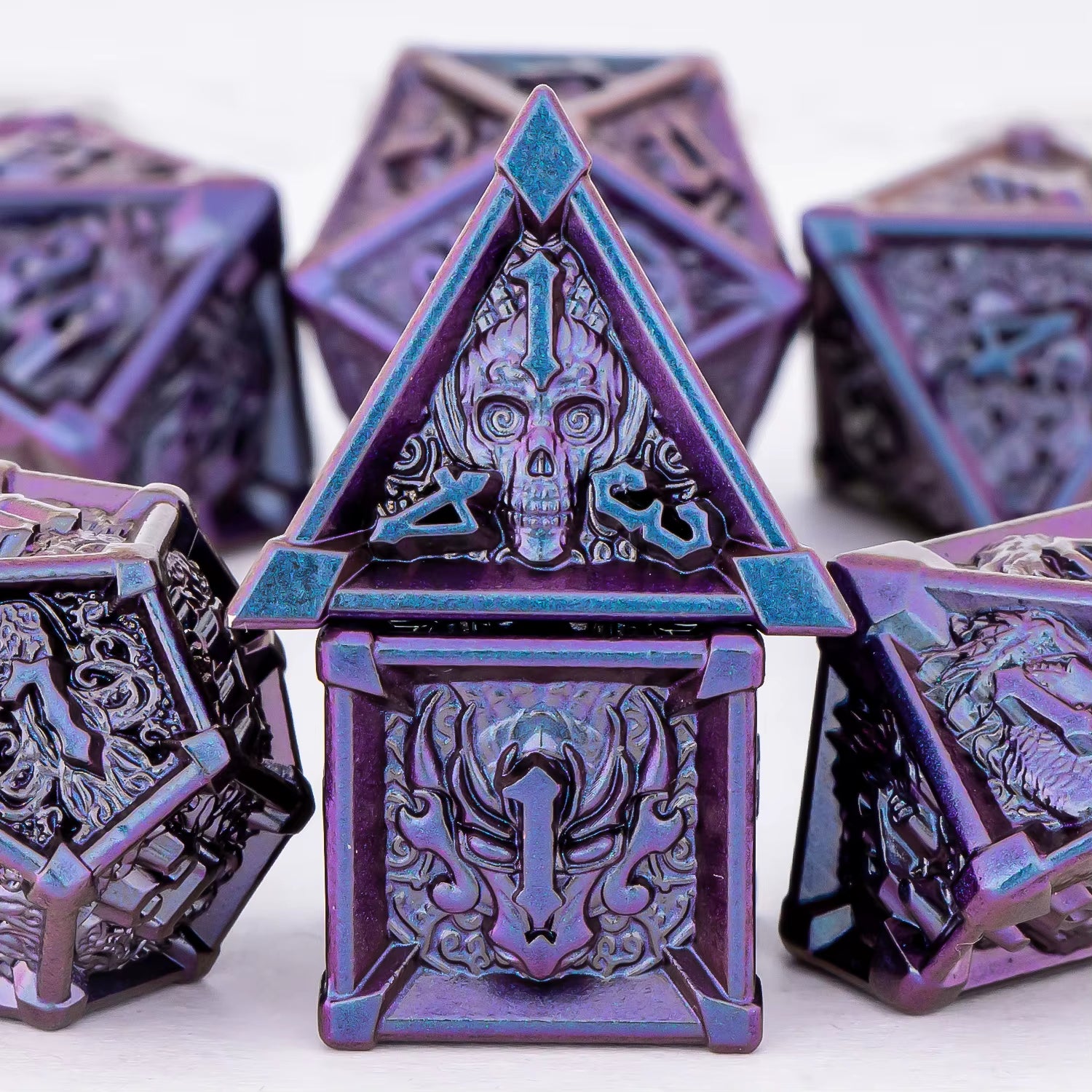 Dnd Skull&Dragon Metal Dice Set, Metal Sharp Edge Dice for Dungeons and Dragons, Polyhedral Dice for Table Games, Dnd Metal Dice