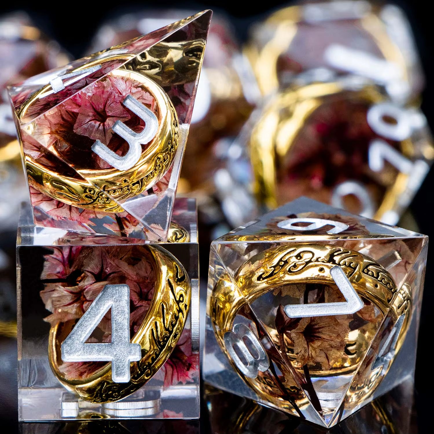 ORIFANTOU DND Red Rings & Liquid Flow Eye Sharp Edge Resin Dice Set D&D Dungeon and Dragon Handmade D20 D and D Polyhedral Dice