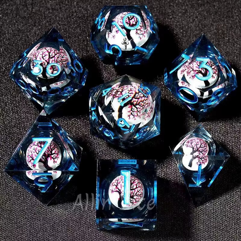 DND Flower Dice Resin Dice Set RPG Resin Dice Polyhedral Dice Dnd Dice Set for DND Game Player Dice Collector D&D Dice Set 7PCS