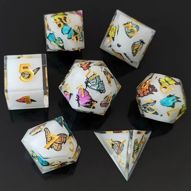DND Flower Dice Resin Dice Set RPG Resin Dice Polyhedral Dice Dnd Dice Set for DND Game Player Dice Collector D&D Dice Set 7PCS