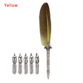1 Set Multicolor Retro Quill Dip Pen Turkey Feather Pen Quill Oblique + 5 Nibs+ Pen Set Gift Writing Tools Office School Supply