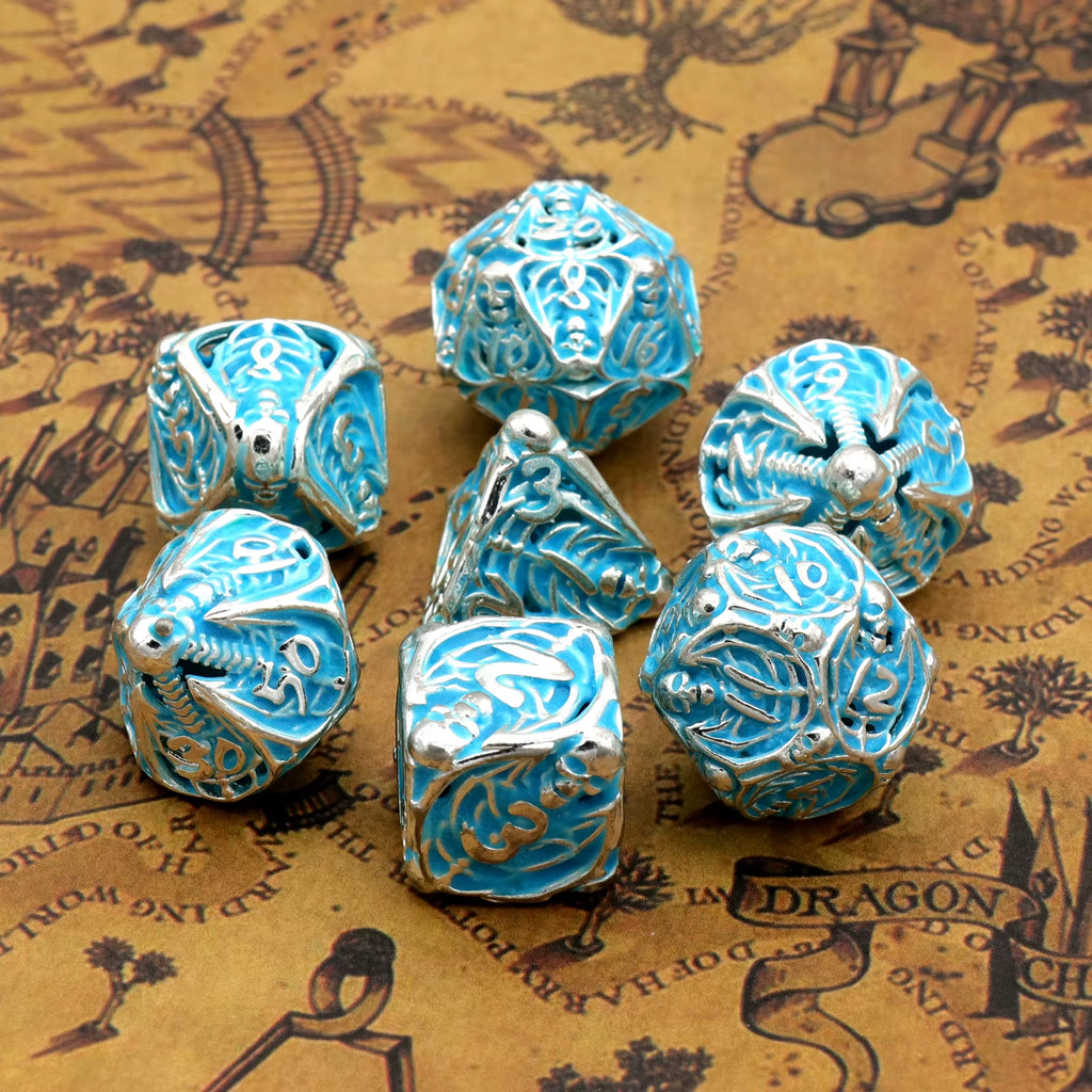 Fluorescence DND Dice, Metal Dice Set Polyhedral Hollow Role Playing D and D Starter Dice for RPG Table Board Games